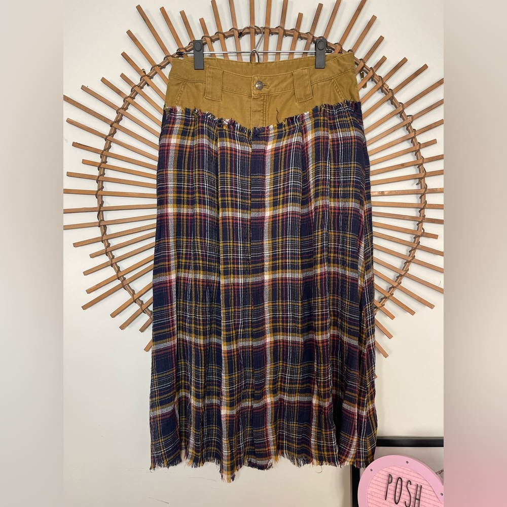 Free People Womenās Avril Plaid Skirt Navy/ Olive Mixed Media Boho Grunge 6 - Picture 2 of 13